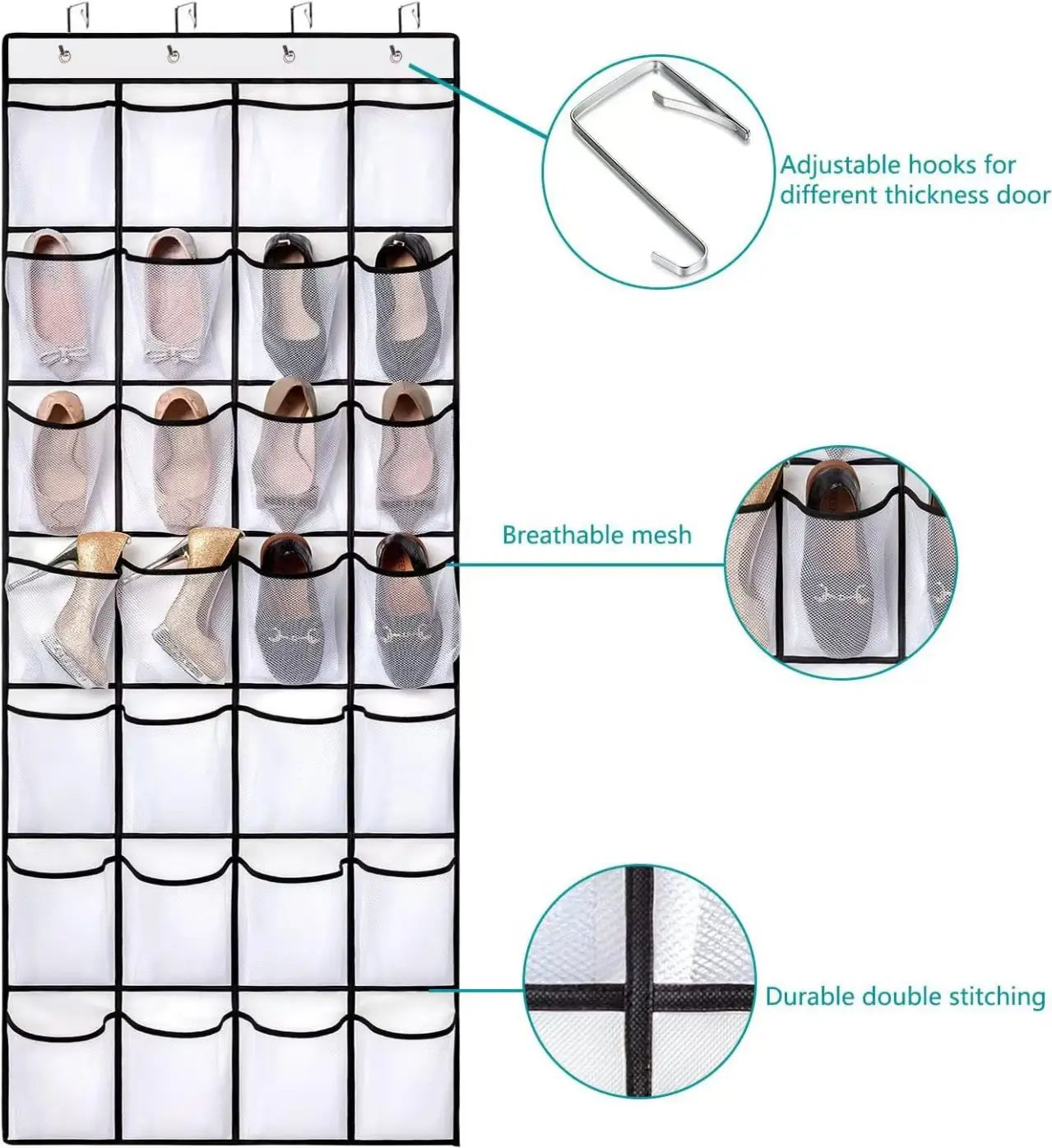 Over The Door Shoe Organizer - 12/14/24/28/35/40 Pocket Large Mesh Hanging Rack for Closet Shoe Storage