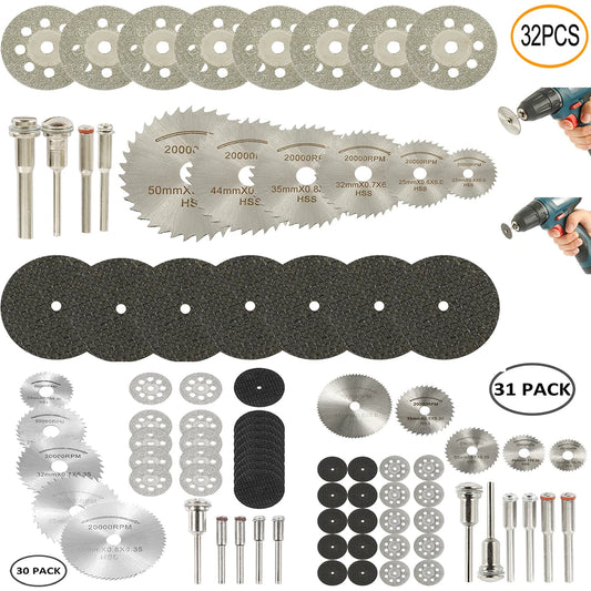 6-32Pcs Mini Circular Saw Blade Set - Sanding Grinding Cutting Discs for Dremel Rotary Tools & Metal Projects