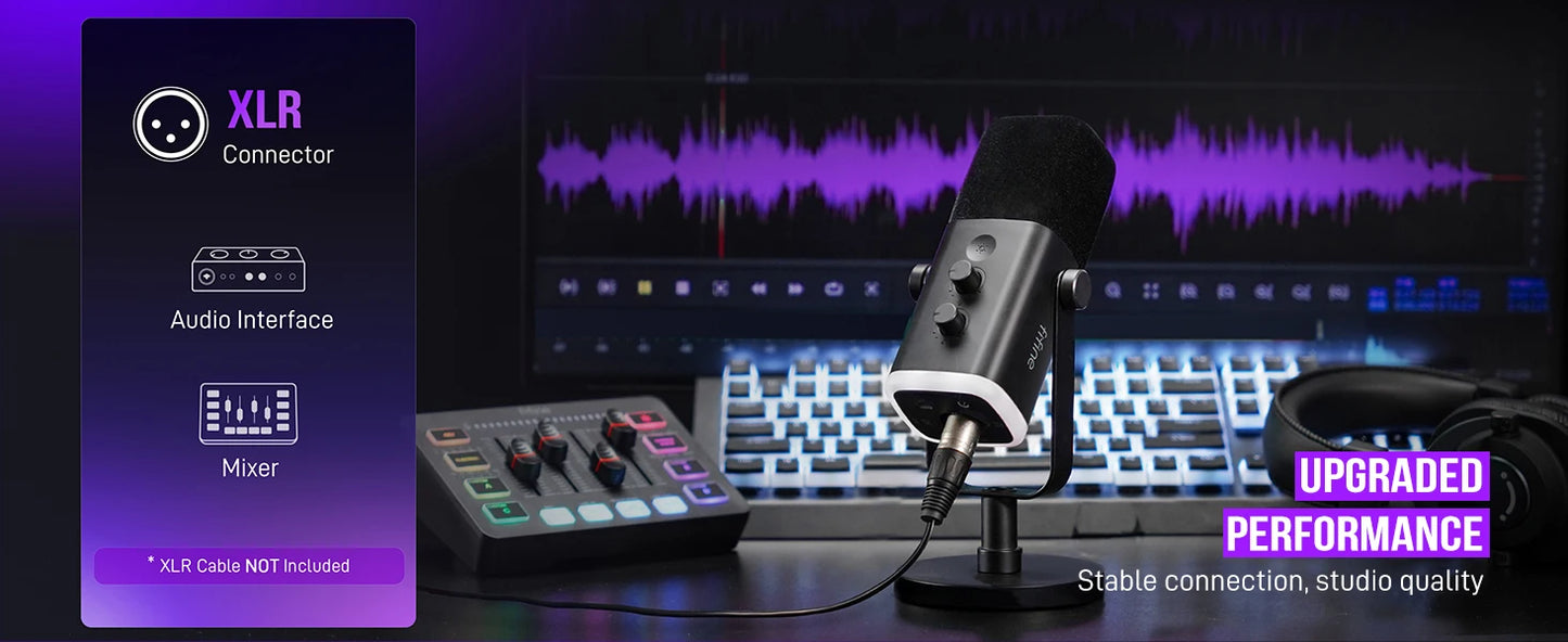 FIFINE AmpliGame AM8 USB/XLR Dynamic Microphone – RGB Control, Headphone Jack, Mute Button for PC Gaming, Recording, and Streaming