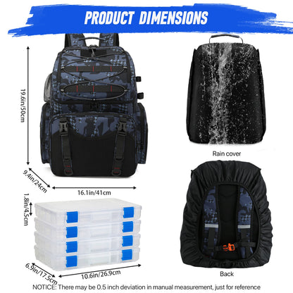 45L Fishing Backpack - Cooler Tackle Storage Bag with Rod Holders & Rain Cover for Camping, Hiking & Outdoor Fishing