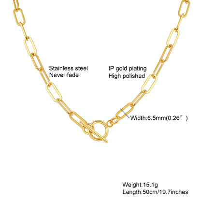 Chunky Gold-Plated Link Necklace — Stainless Steel Oval Chain Choker for Women, Minimalist Jewelry