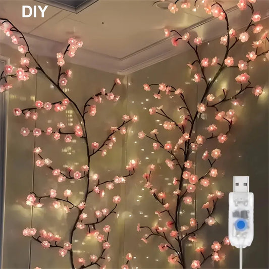 72/96 LED USB Cherry Blossom String Lights – 8-Mode DIY Flower Lights for Parties & Weddings