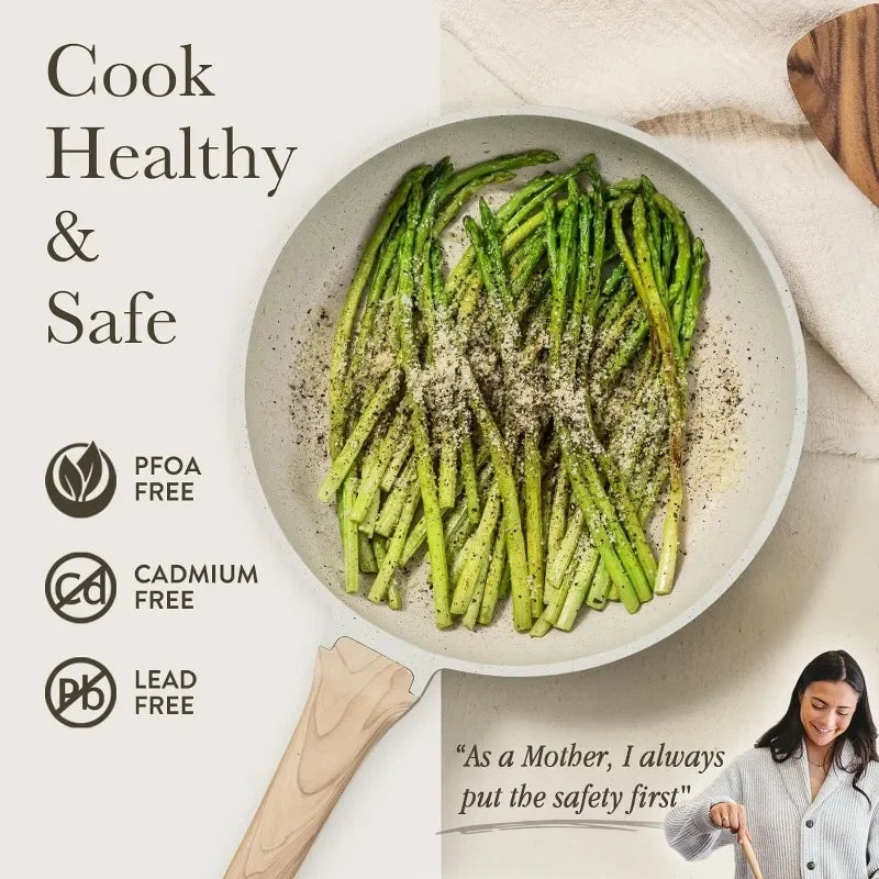 CAROTE 21 Piece White Granite Nonstick Cookware Set - Induction-Ready Pots, Pans, and Frying Pans