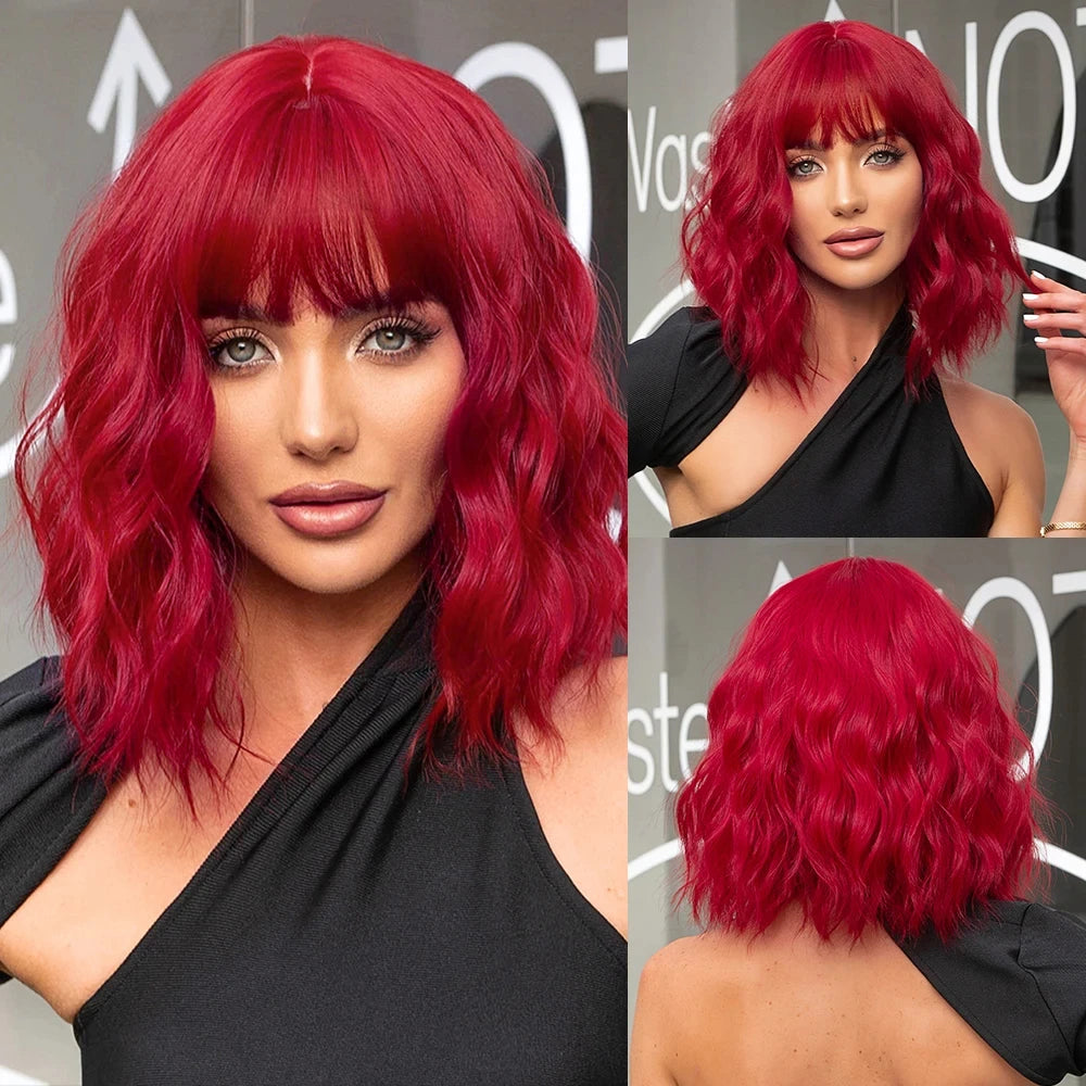 CharmSource Pink BOBO Short Synthetic Wig – Natural Wavy Heat Resistant Hair Wig for Women, Party & Daily Wear