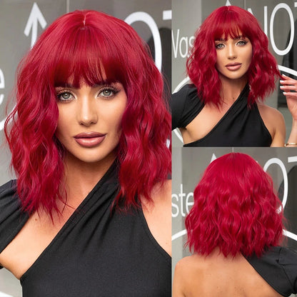 CharmSource Pink BOBO Short Synthetic Wig for Women — Natural Wave, High-Density, Heat-Resistant Hair for Daily & Party