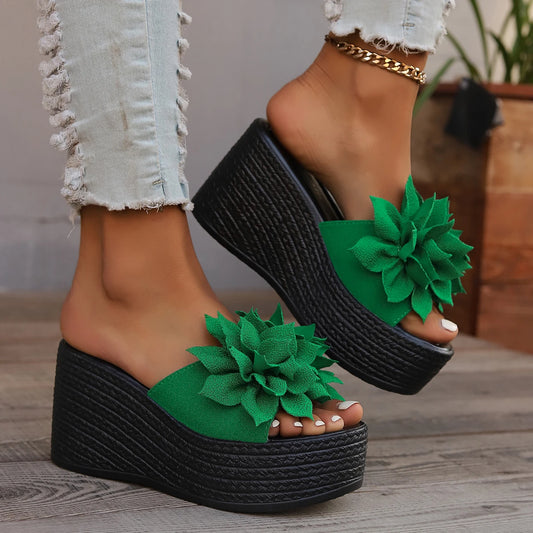 Women’s Platform Wedge Slippers – Summer Beach High Heel Flower Fashion Casual Sandals