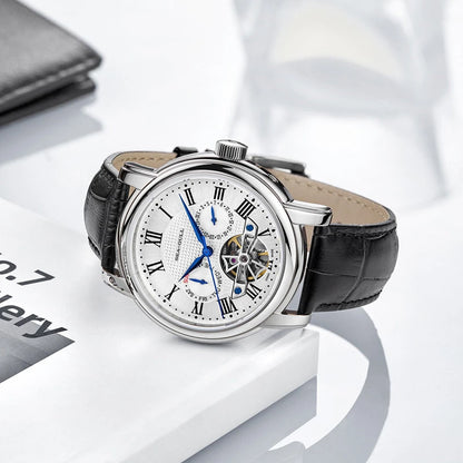 Seagull Men’s Automatic Mechanical Watch - Multi-Function Hollow Flywheel Business Wristwatch