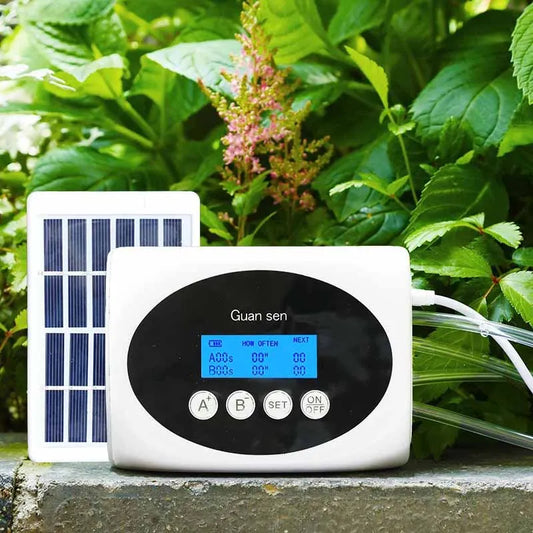 Solar Double Pump Automatic Drip Irrigation System – Smart Watering Timer for Garden & Potted Plants