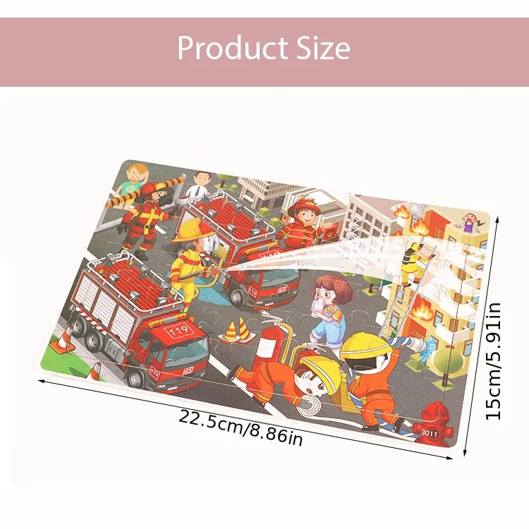 30PCS Wooden Jigsaw Puzzle – Cartoon Animal & Vehicle Educational Toys for Kids
