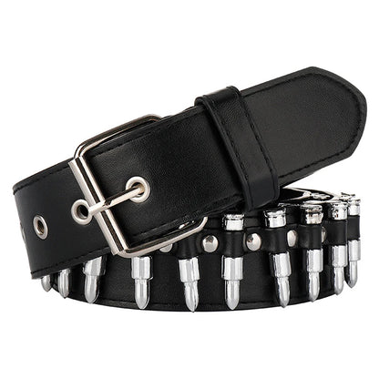 Punk Girl Bullet Rivet Belt — Goth-Inspired Leather Waistband, Fashionable Statement Accessory