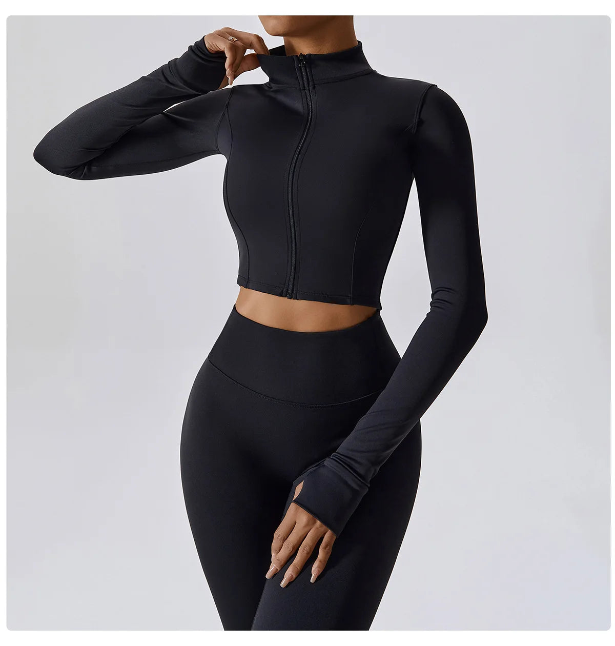 3PCS Women’s Yoga & Workout Set – Long Sleeve Zipper Top with High Waist Leggings Fitness Sportswear