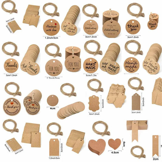 100pcs “Thank You” Hang Tags – Handmade Gift Labels with 20m String for Decorations & Pricing