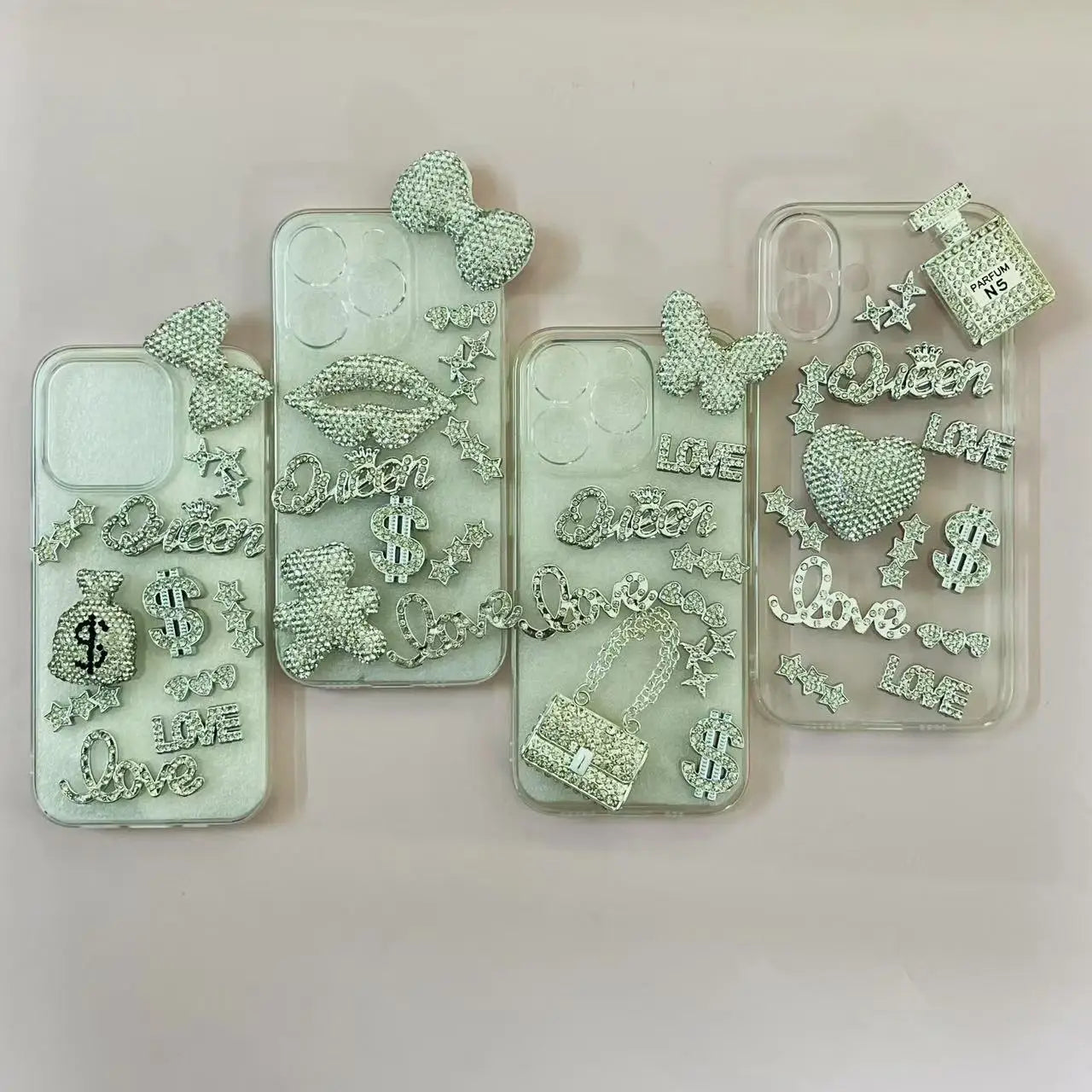 43PCS Luxury Charm Set — Diamond Bow, Perfume Bottle, Butterfly & Lip Decorations for Phone Case, Purse, and DIY Crafts