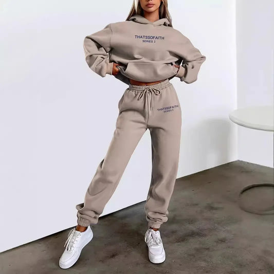 2025 Autumn & Winter Women's Two-Piece Set — Hooded Sweatshirt and Pants, Printed Outdoor Pullover Sportswear