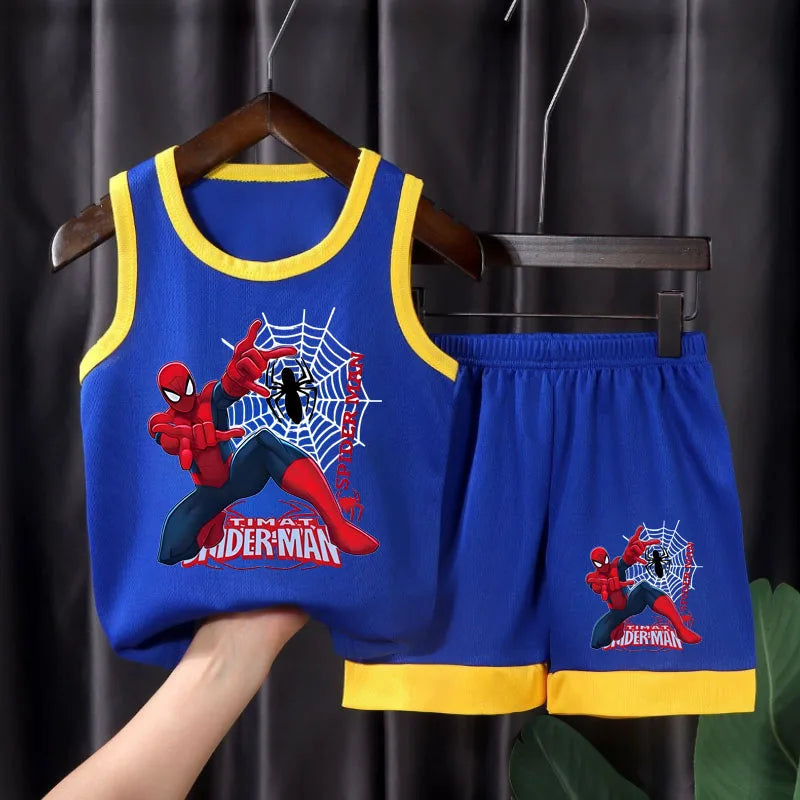 Kids Summer Basketball Outfit Set - Breathable Mesh Vest & Shorts Cartoon Sportswear for Boys