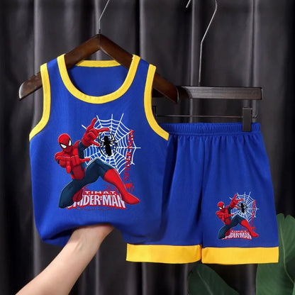 Kids Summer Basketball Outfit Set - Breathable Mesh Vest & Shorts Cartoon Sportswear for Boys
