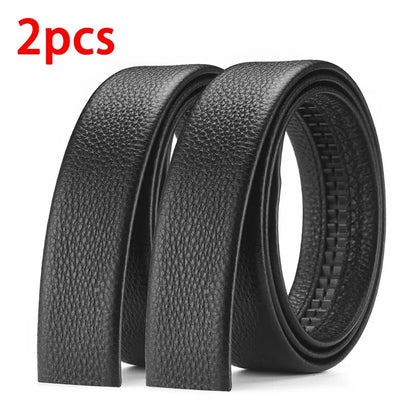 2Pcs Men’s No-Buckle Belt – High-End Black Soft PU Leather Strap Fashion Belt