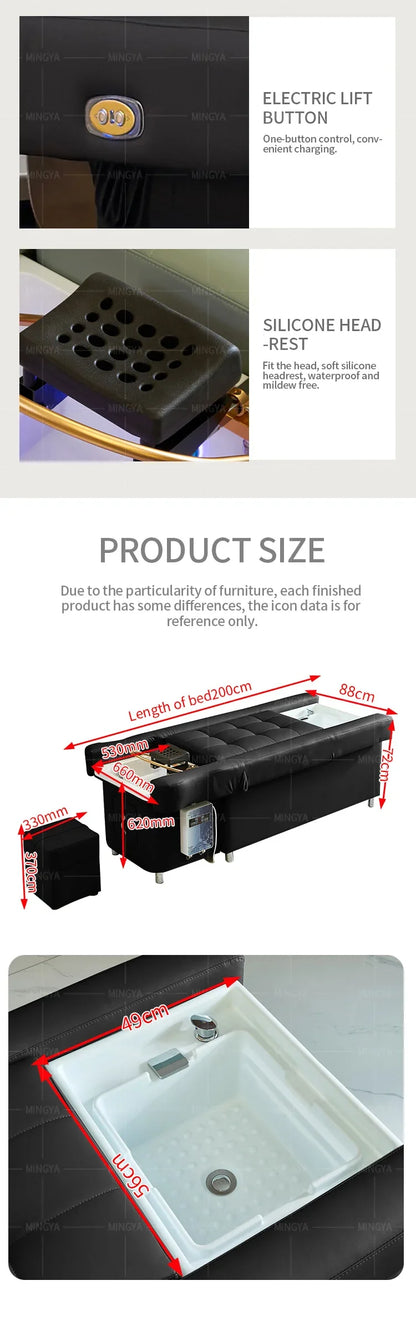 Modern Beauty Salon Shampoo Bed with Back Lift, Massage Headrest & Foot Spa Pedicure Station