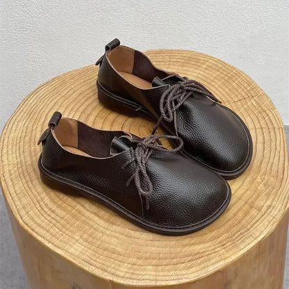 Barefoot Retro Handmade Genuine Leather Women’s Shoes – Soft Sole Wide Toe Flat Casual Lace-Up Footwear, Size 43