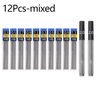 Mechanical Pencil Lead Refill Set 0.3–2.0mm HB – Multi-Size Press Automatic Pencil Leads for Drawing, Painting & Student Stationery