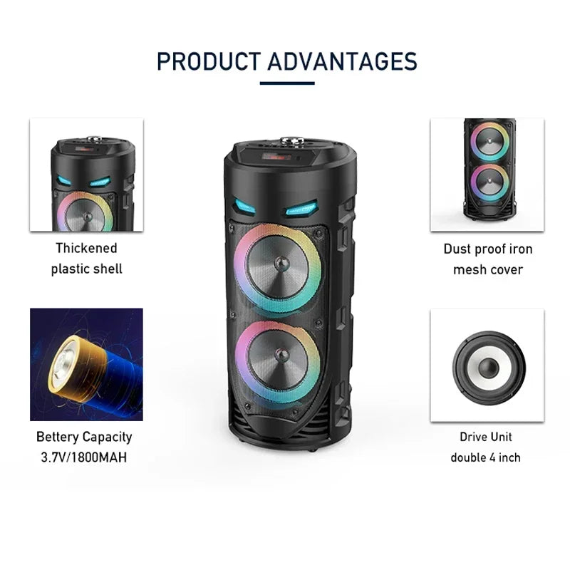 30W Portable Bluetooth Column Speaker – Big Power Stereo, Subwoofer Bass, Party & Family Karaoke, USB, Microphone Included