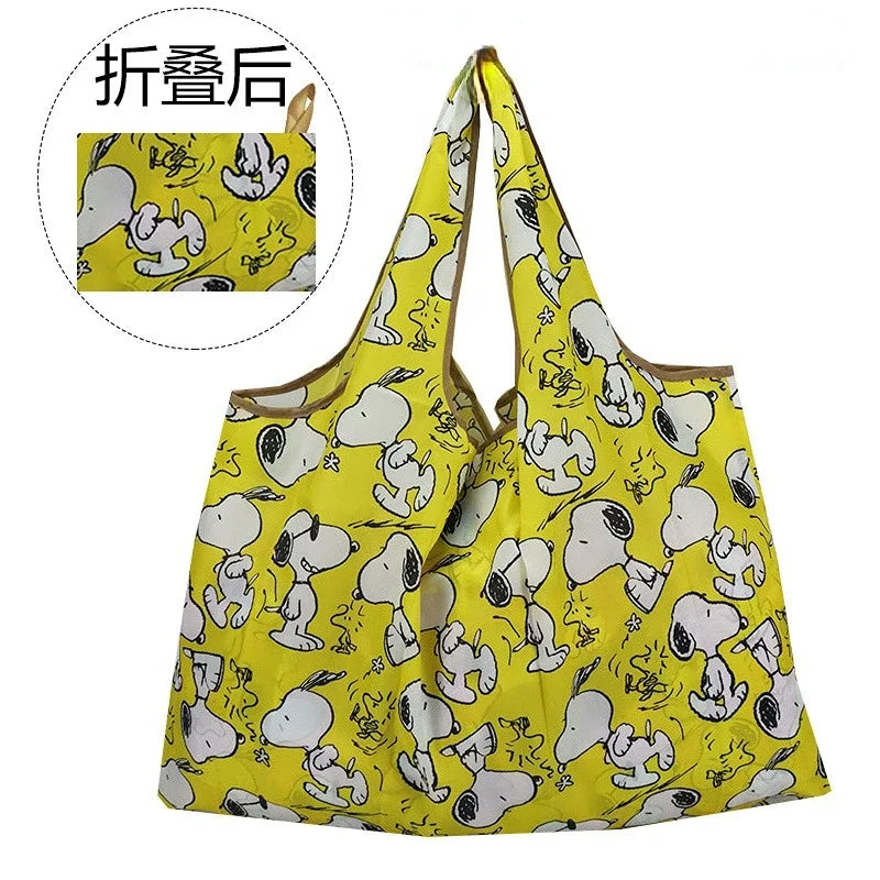 Snoopy Foldable Shopping Bag – Large Waterproof Nylon Tote, Reusable Portable Shoulder Bag for Women