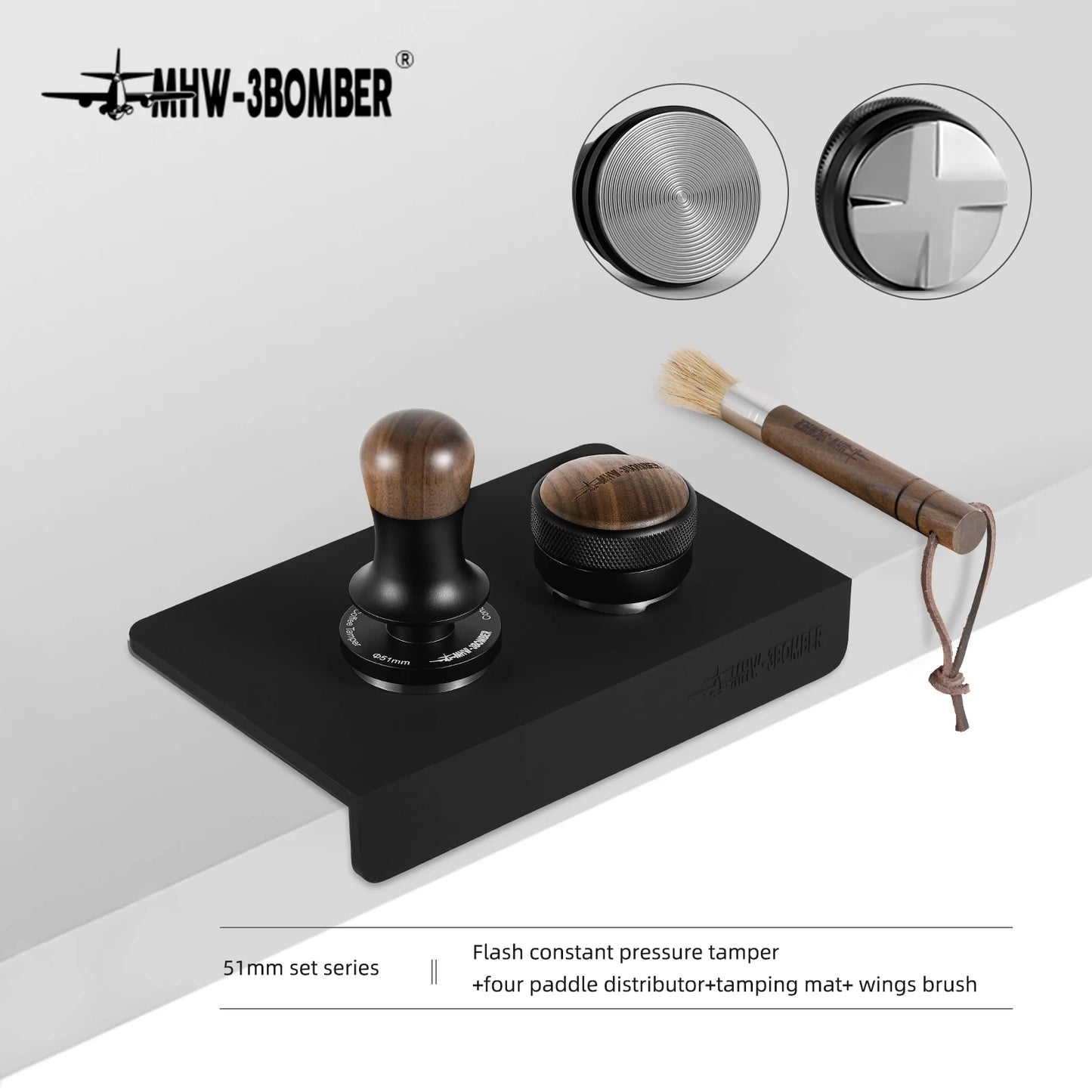 MHW-3BOMBER 30lb Calibrated Coffee Tamper – 51mm/53mm/58mm Flat Espresso Tamper with Spring-Loaded Pressure for Baristas