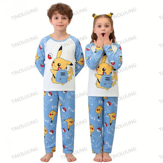 Pikachu Kids Pajama Set – Long Sleeve Top & Pants Cartoon Sleepwear for Boys and Girls