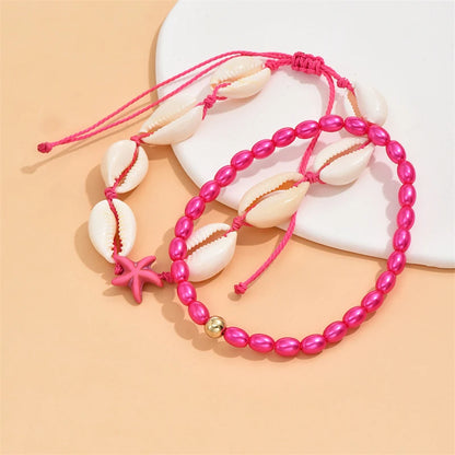 Bohemia Starfish Conch Shell Anklet – Double Heart Beaded Summer Beach Leg Chain Jewelry for Women Barefoot Sandal Accessory