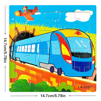 14.7cm Wooden Jigsaw Puzzle – Transportation & Marine Animal Educational Toy for Kids