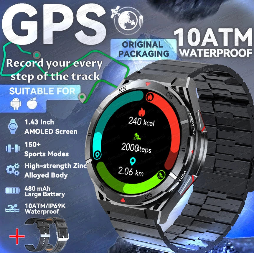 2025 Huawei Original Premium GPS Smartwatch — Ultra HD AMOLED Display, Built-in GPS, Bluetooth Call & 10ATM Waterproof Smart Bracelet