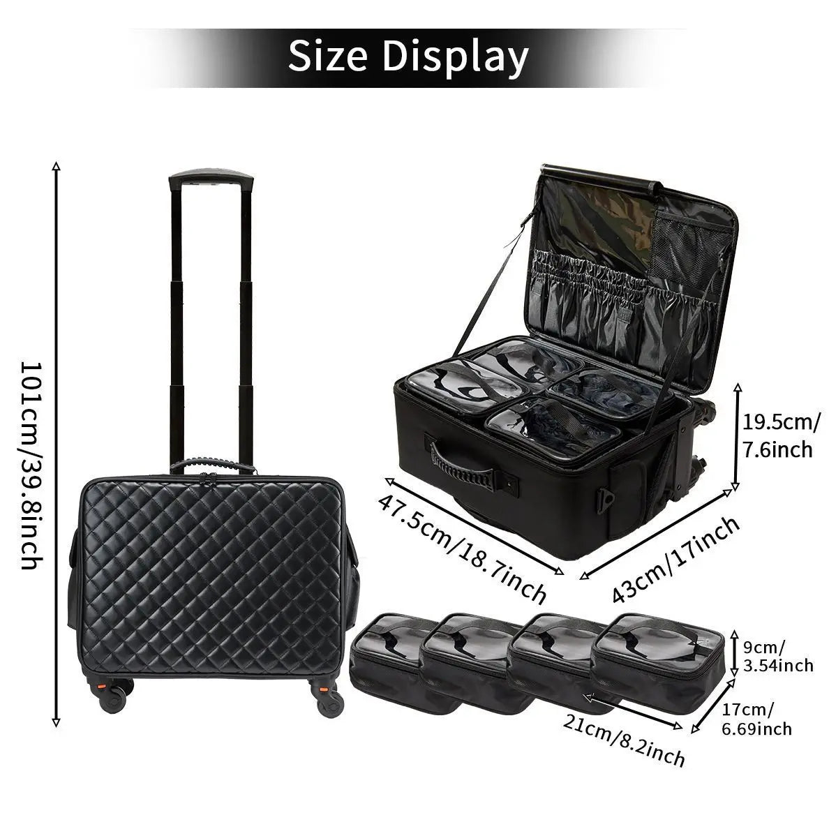 Large Capacity Makeup Trolley Case – Multi-Functional Rolling Organizer Bag in Oxford PU for Beauty, Nail Art, Tattoo & Professional Use