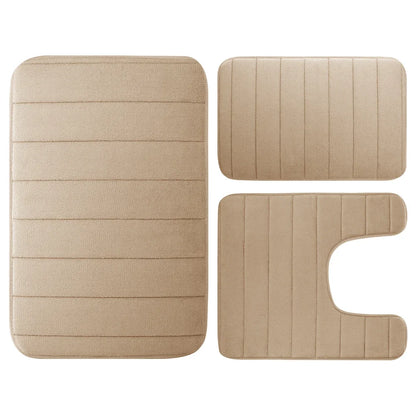 Non-Slip Grey Memory Foam Bath Mat Set – Soft, Water Absorbent, Quick-Drying, Machine Washable Bathroom Rugs for Home Floor