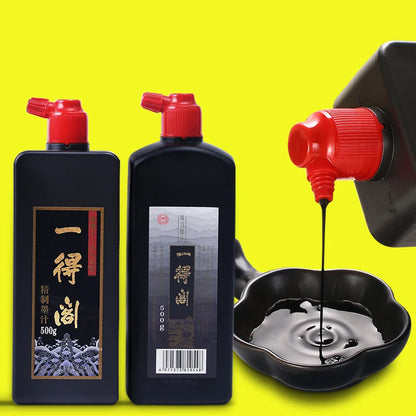 Yidege Professional Chinese Sumi Ink — Refined Black Liquid for Calligraphy & Brush Painting, 100g/250g/500g
