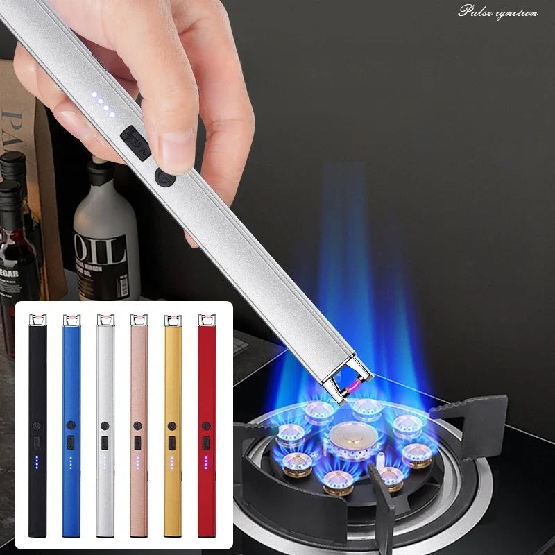 Windproof Pulse Arc USB Lighter — Electronic Electric Igniter with Safety Lock & Battery Display for BBQ & Kitchen