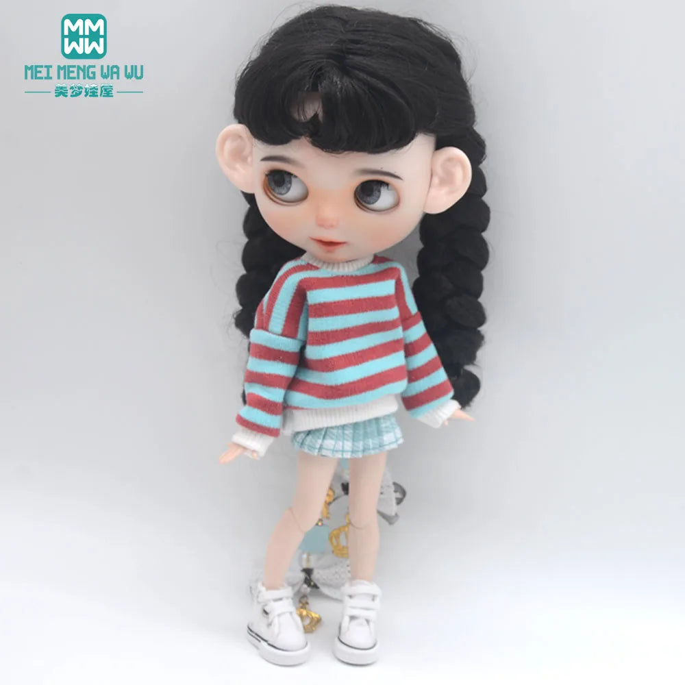 Blythe Doll Accessories Set – Fashion Sweatshirt, Shoe Covers & Sneakers for Blythe & Azone Dolls, Christmas Gift