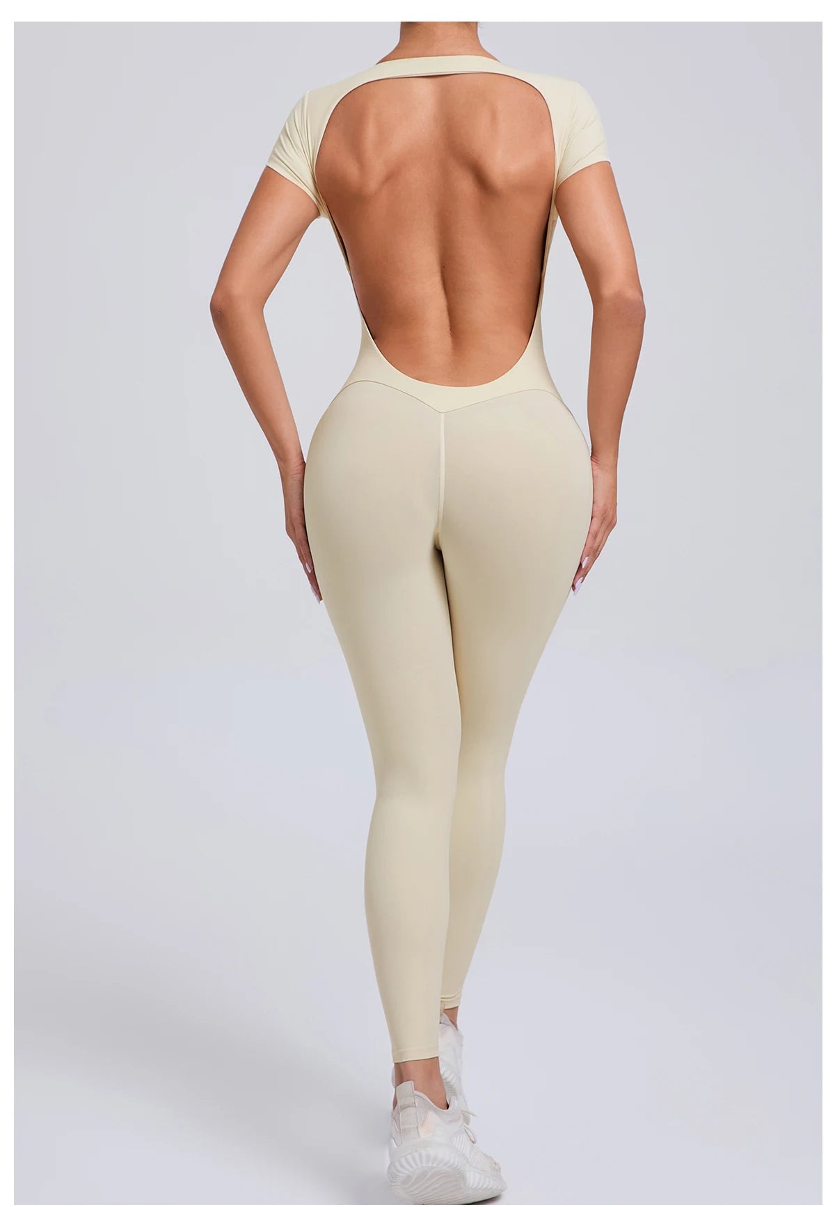 Women’s One-Piece Padded Backless Yoga Romper – Quick-Dry Workout Bodysuit & Sports Jumpsuit