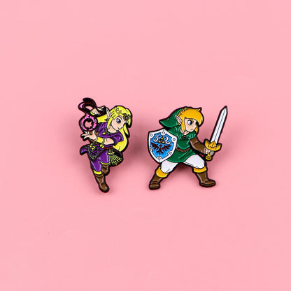 2-Piece Game Character Enamel Pin Set - Cartoon Brooches for Backpacks, Hats, Cosplay, and Fan Gifts
