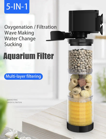 220V Silent Aquarium Filter – Submersible Water Pump with Bio Sponge, Skimmer & Waves Maker for Turtle & Fish Tanks