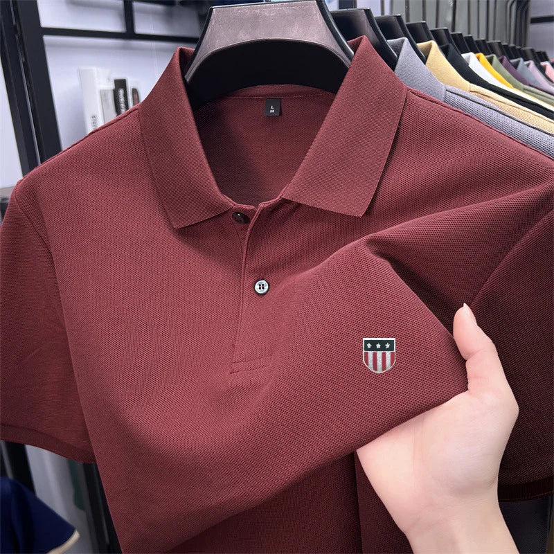 Men's Luxury Cotton Polo Shirt - 100% Cotton Short Sleeve Business Casual Summer Top