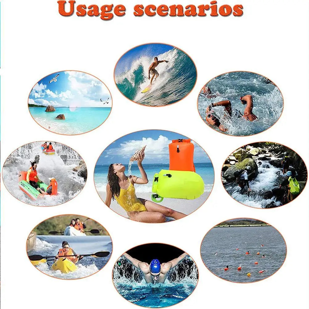 Inflatable Swimming Buoy Tow Float – Double Air Bag with Waist Belt, Dry Bag for Water Sports & Swimming Storage