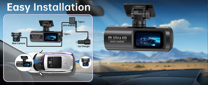 UHD 4K Dash Cam Dual Lens – 1080P Rear Lens, Built-in WiFi, GPS, 24-Hour Parking Monitoring Car DVR