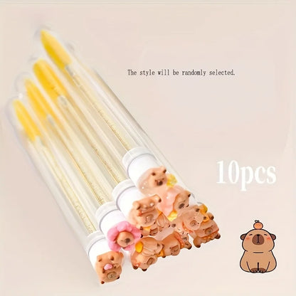 10PCS Capybara Eyelash Extension Brushes - Cute Oval Makeup Applicators with Reusable Nylon Bristles and ABS Handles