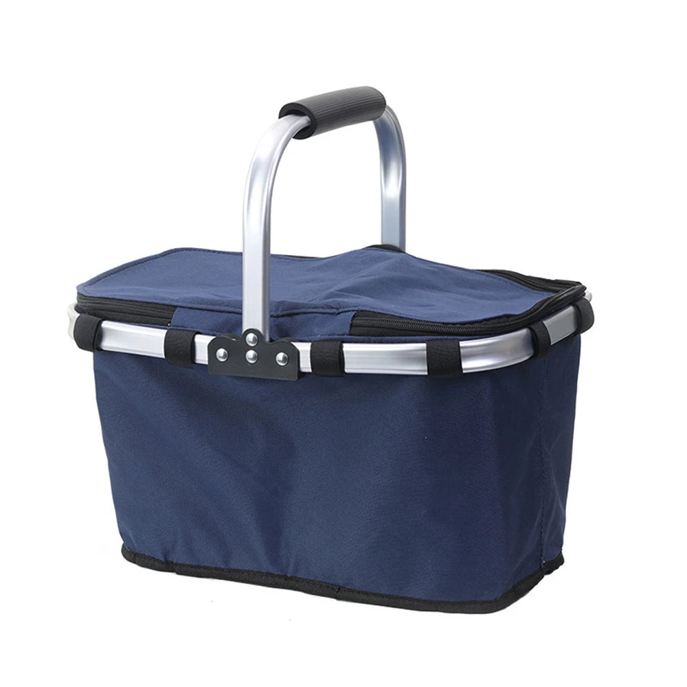 Folding Insulated Meal & Shopping Basket — Portable Handheld Cooler Bag for Outdoor Lunch, Ice Pack, and Food Delivery