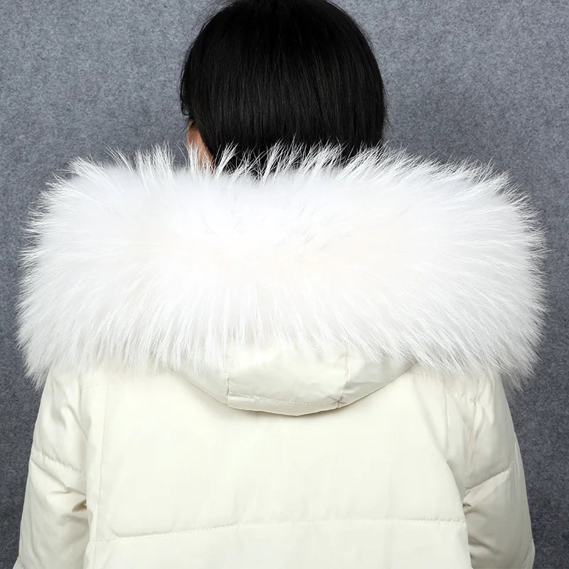 Natural Raccoon & Fox Fur Scarf – Luxury Women’s Winter Fur Collar and Hood Trim for Coats & Jackets