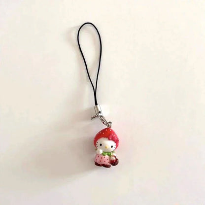 Kawaii Strawberry Hello Kitty Phone Pendant — Cute DIY Backpack Keychain, Fun Decoration & Birthday Gift for Friends