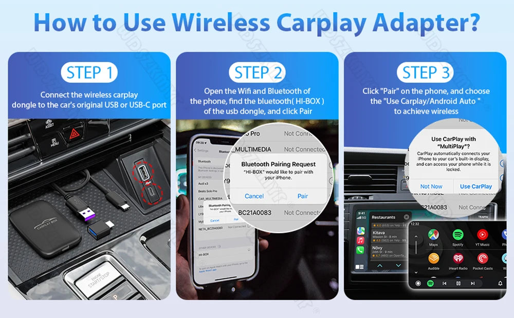 5-in-1 CarPlay AI Box – Wireless Android Auto Adapter and Multimedia Player for YouTube, Netflix, and Auto Connect