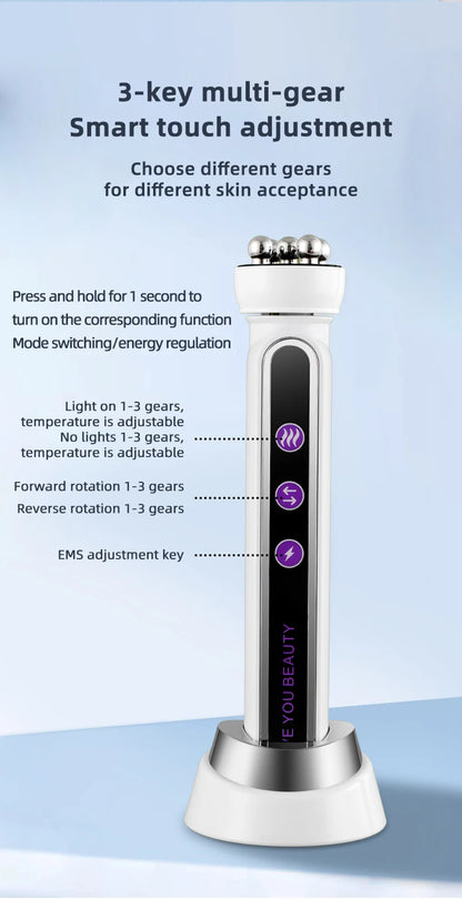 3 in 1 RF EMS Facial Roller Massager – 360° Skin Lifting, Fine Line Reduction, Microcurrent Beauty Machine