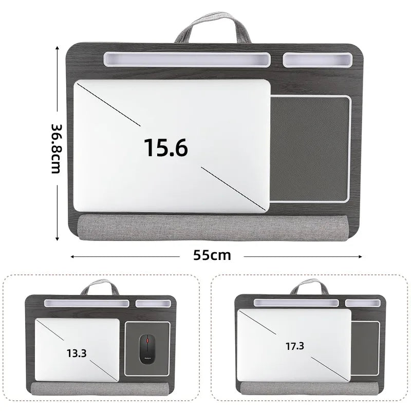 Multi-Purpose Laptop Desk with Double Groove and Anti-Slip Bar - Portable Leg Table with Embedded Mouse Pad for Sofa and Bedroom Use