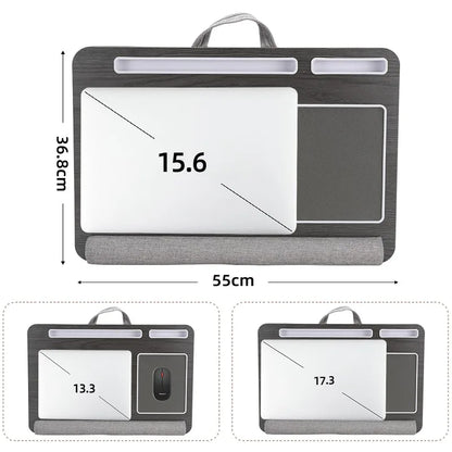 Multi-Purpose Laptop Desk with Double Groove and Anti-Slip Bar - Portable Leg Table with Embedded Mouse Pad for Sofa and Bedroom Use